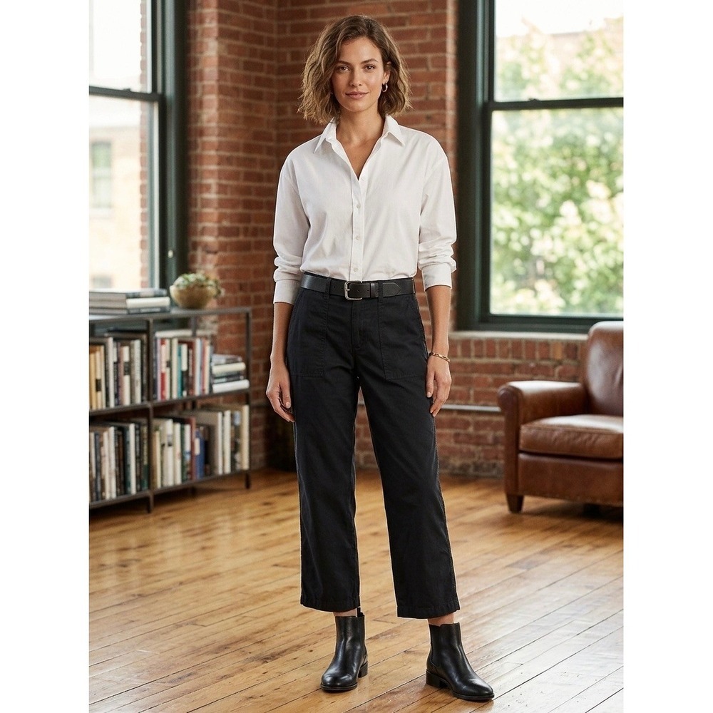 Lauren Ralph Lauren Black Cotton Utility Straight Leg Crop Pants Size 14
